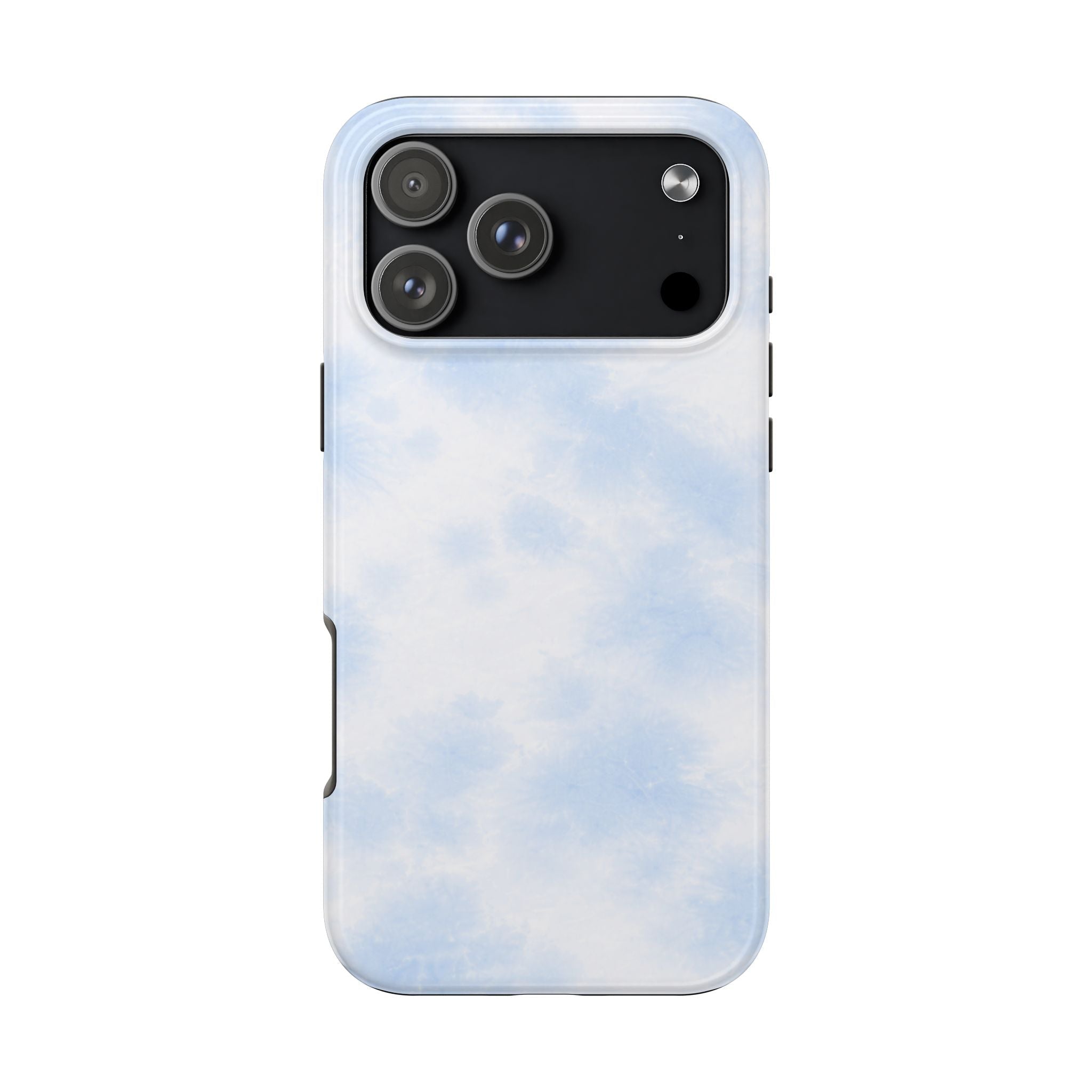 Light sky-blue cloud tie-dye phone case, full back with camera openings
