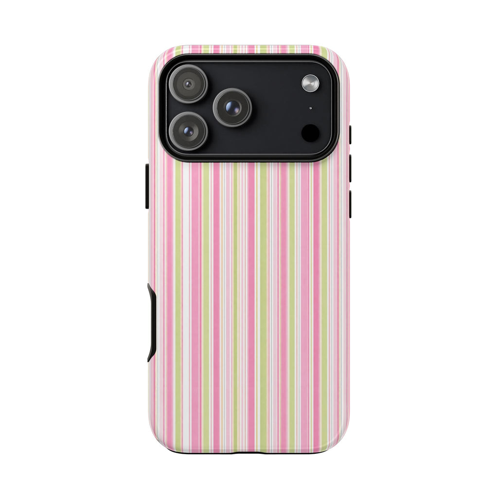 ST. BARTHS Stripes phone case, pink/yellow/green vertical stripes, camera and flash cutouts
