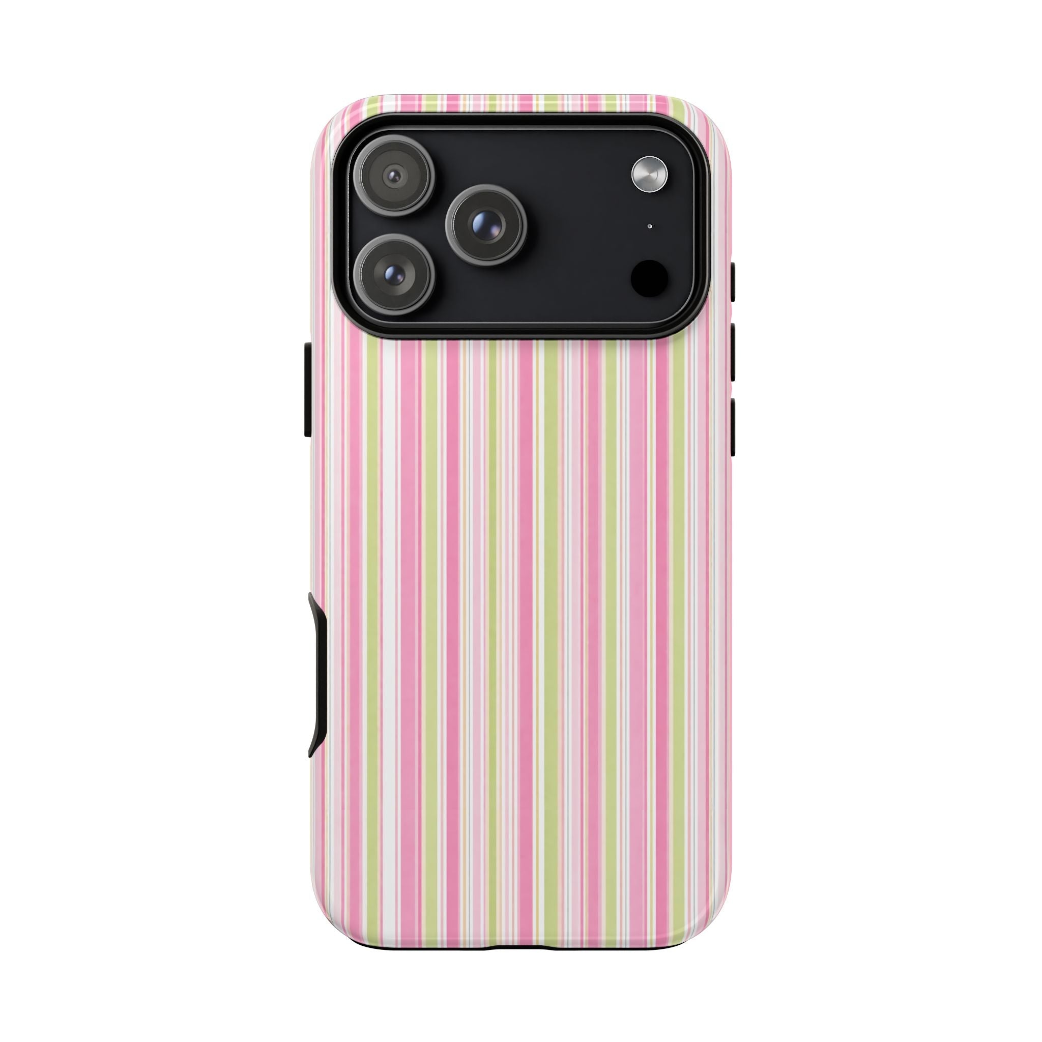 ST. BARTHS Stripes phone case, pink/yellow/green vertical stripes, camera and flash cutouts