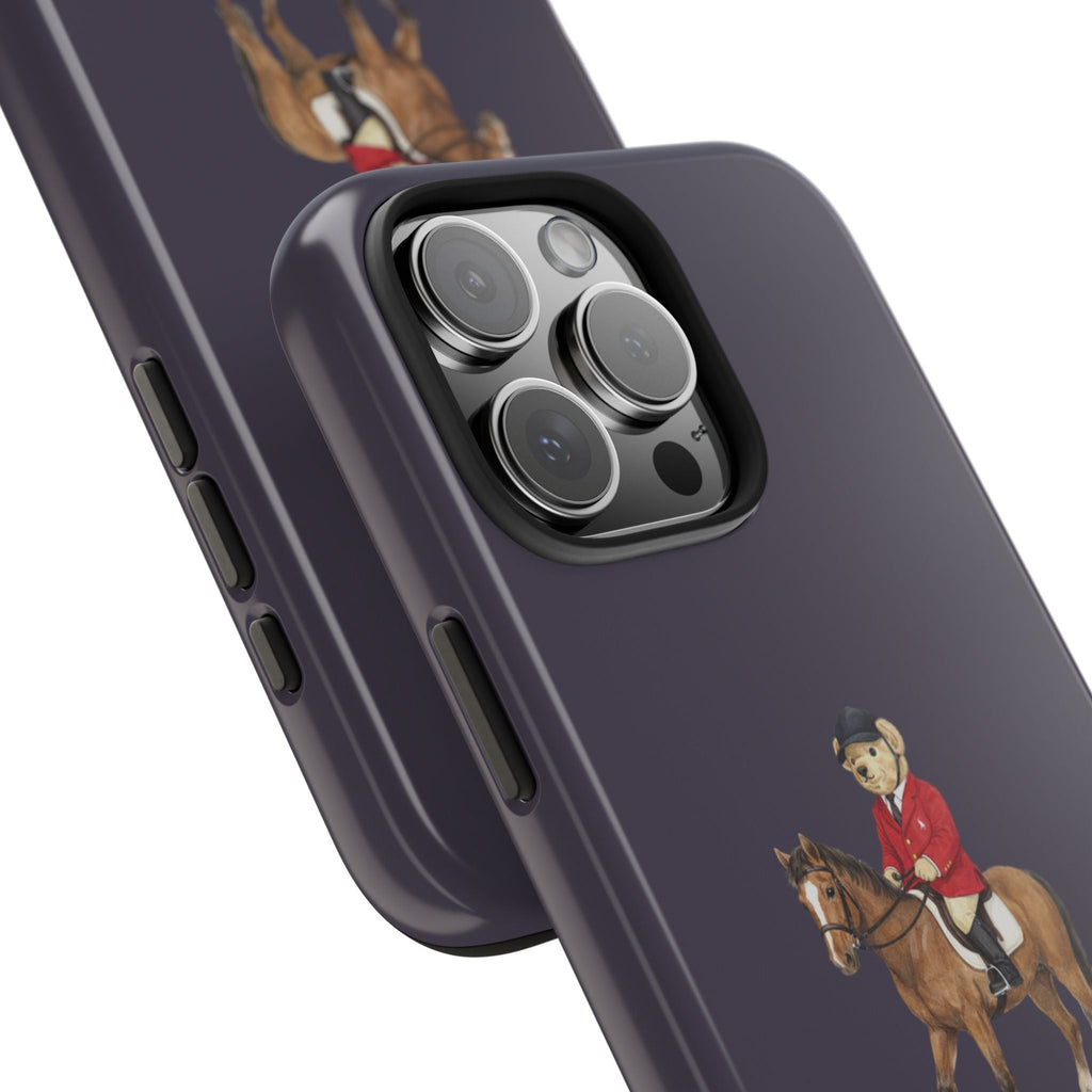Storm blue phone case side and camera area with teddy bear rider on horse graphic