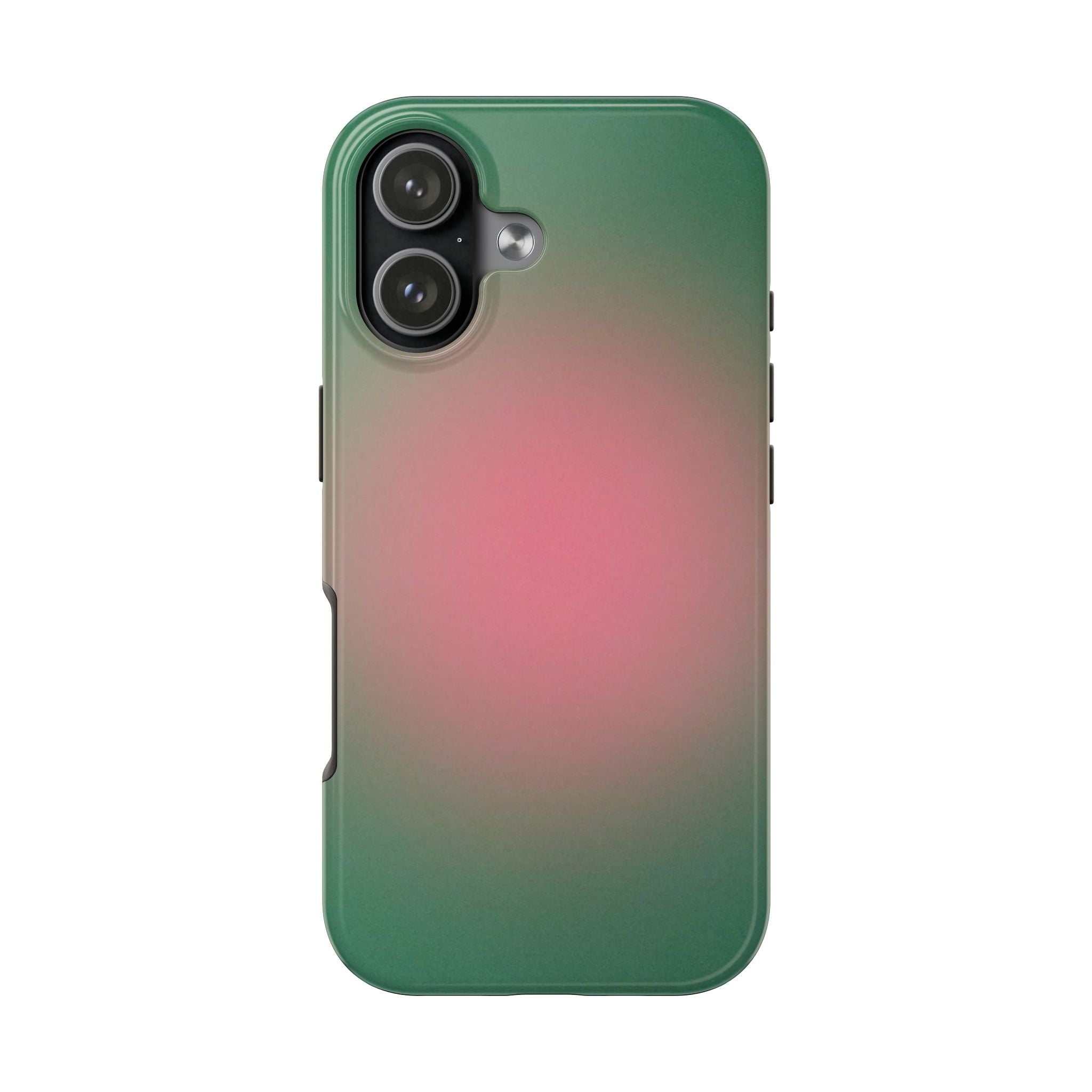 Phone case with green-to-pink aura gradient and raised camera cutout