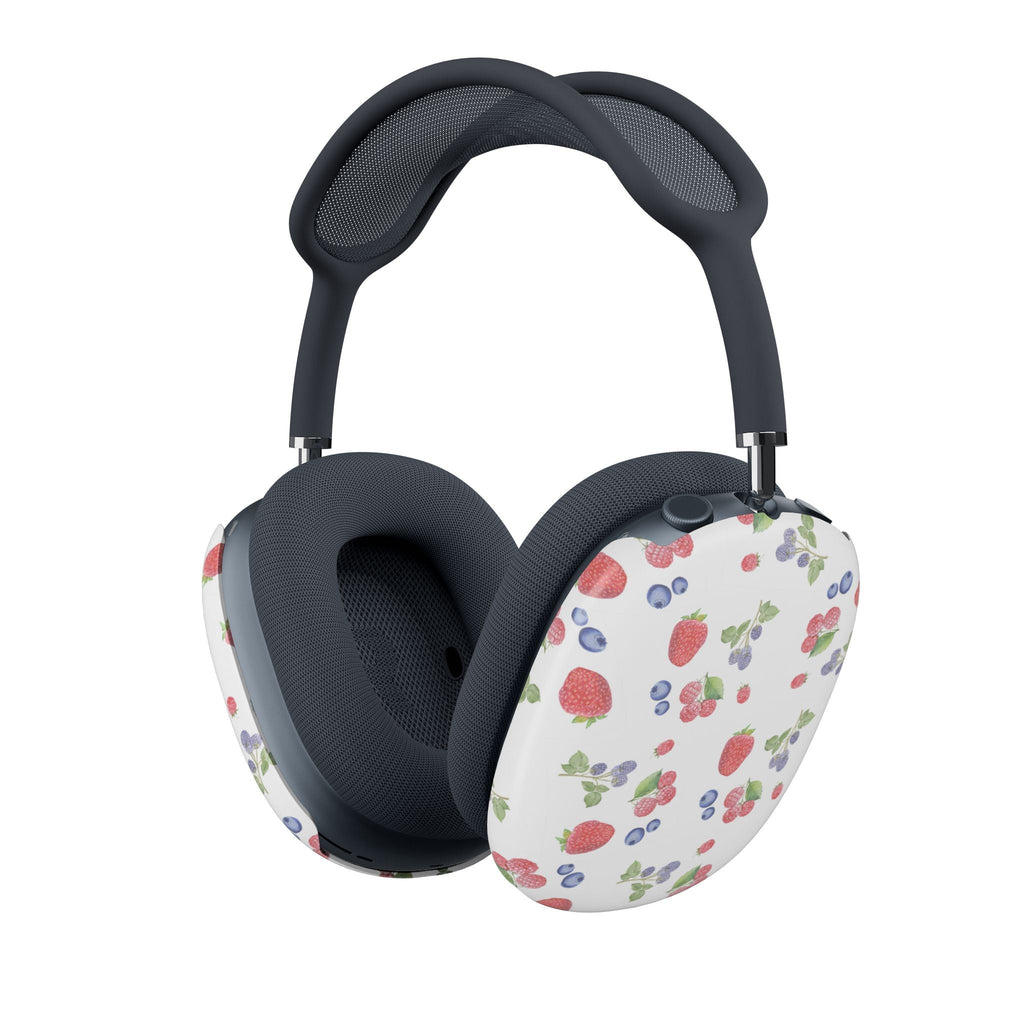 AirPods Max case covers for ear cups, dark cushions with white summer berries pattern