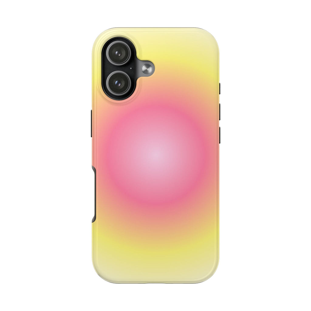 Sunlit Pink Aura phone case with pink-to-yellow gradient and raised camera cutouts