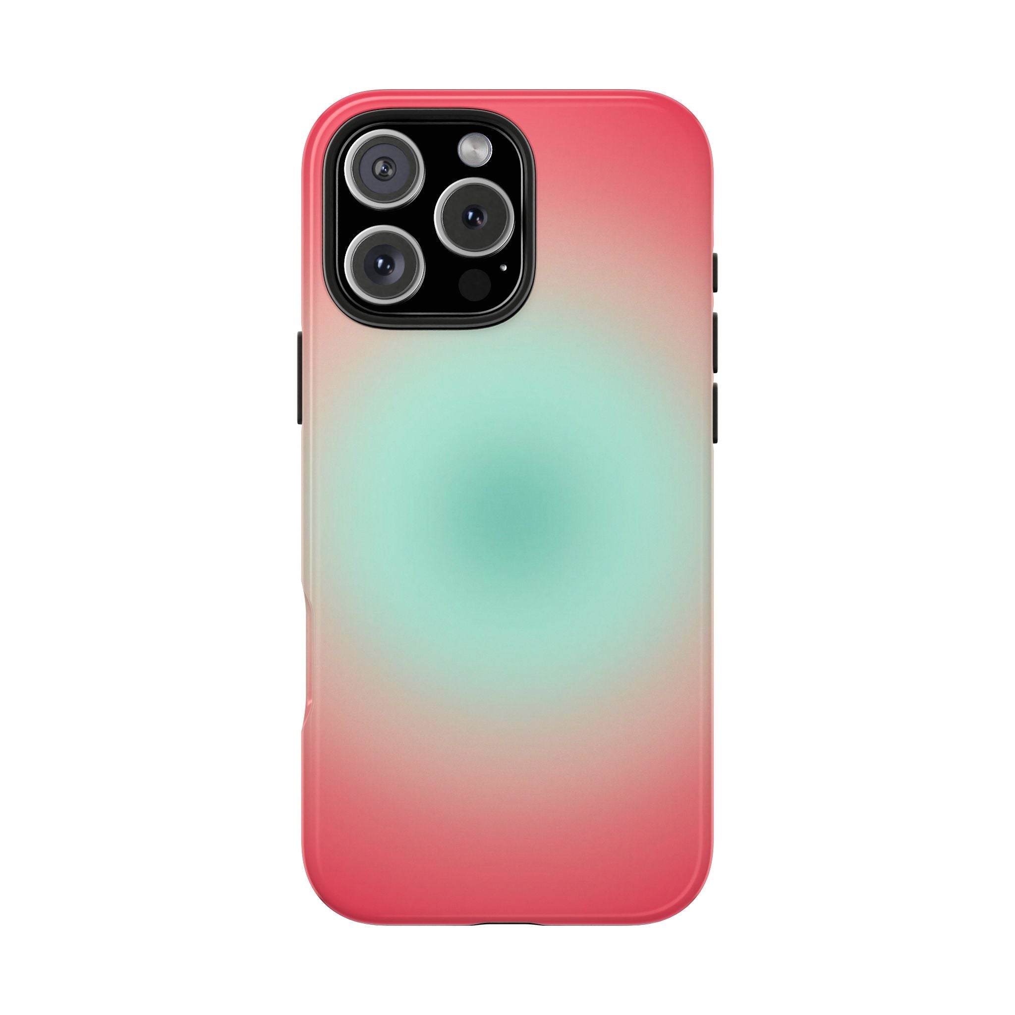 Phone case, teal center with pink edges, black quad-camera bezel