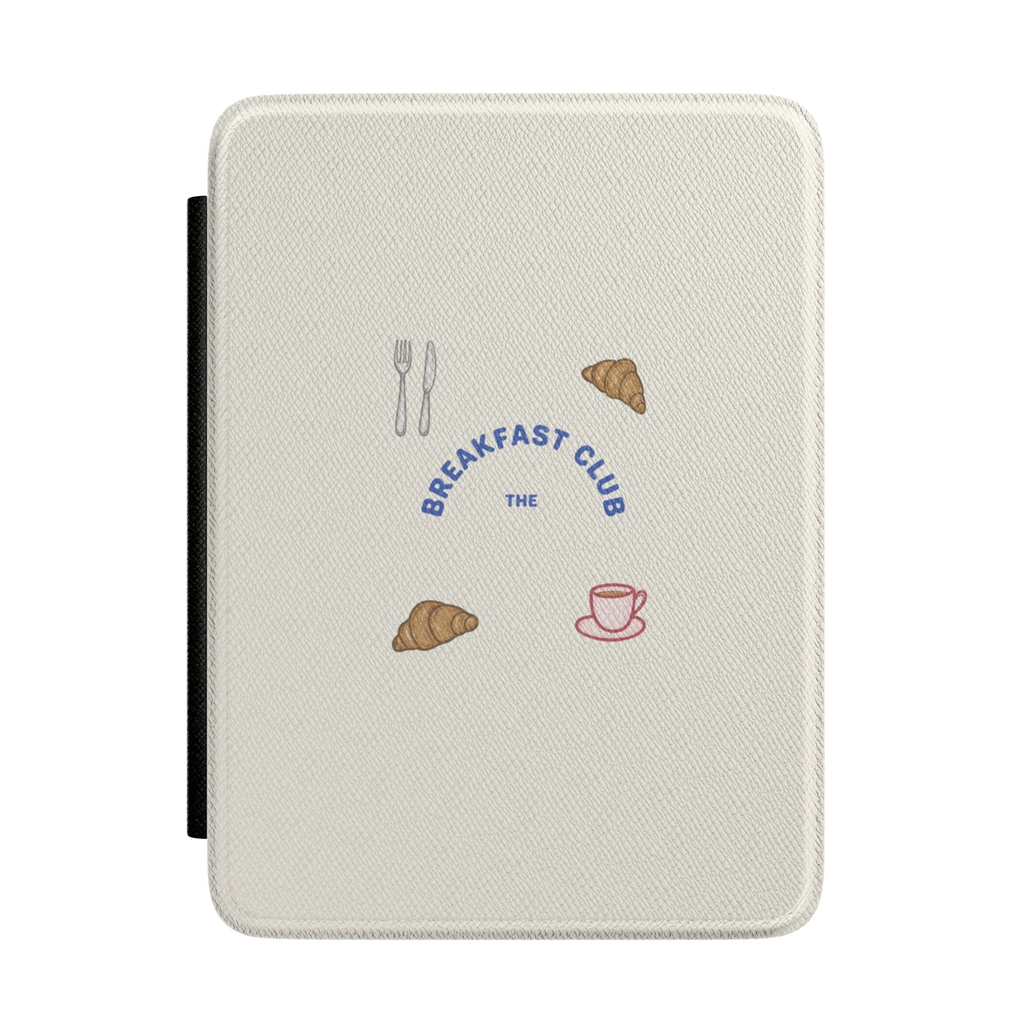 Hardcover Kindle case with light textured finish and Breakfast Club logo icons