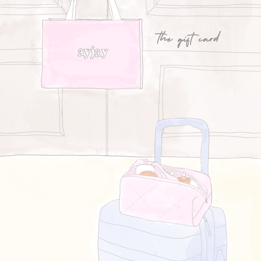 Gift card with script text reading “the gift card” and “ayjay” print