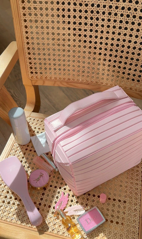 XL grab-all flex case in ballerina pink with top handle and zip closure.