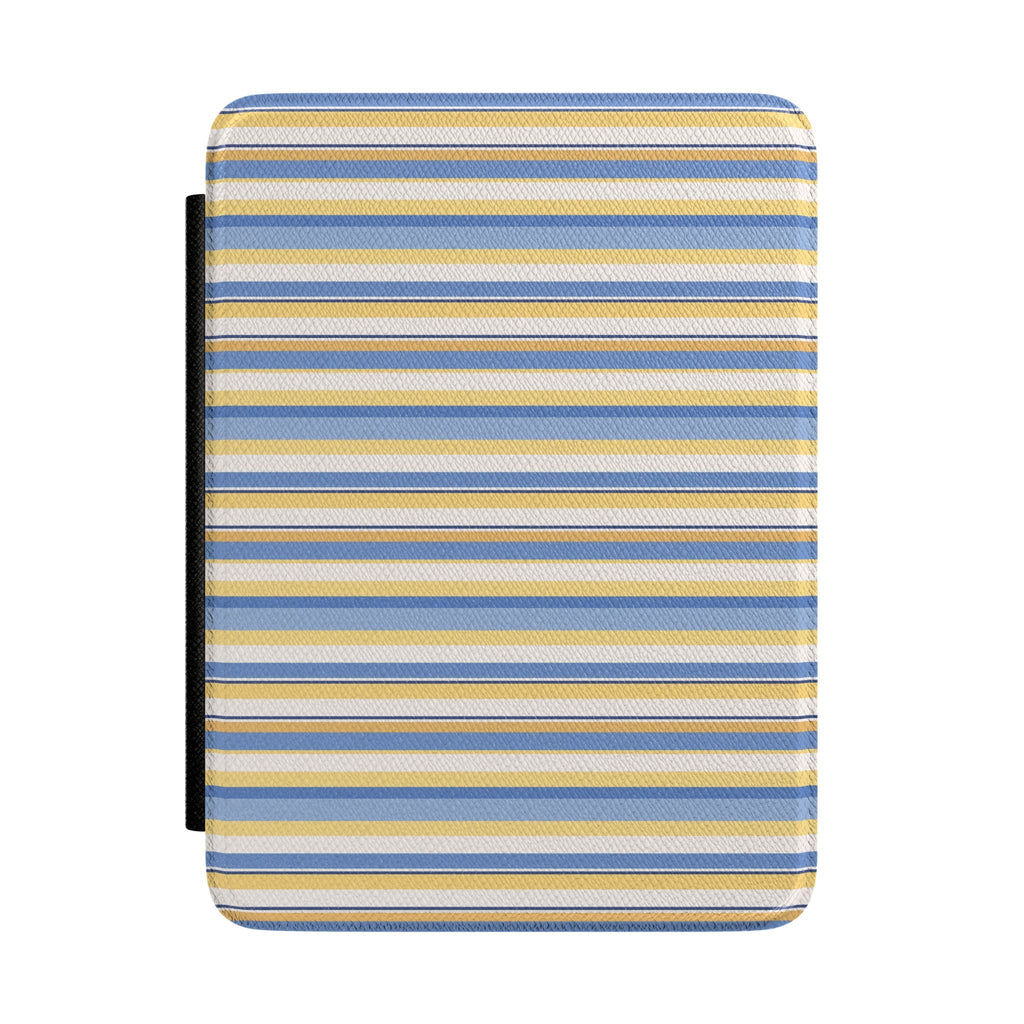 Striped hardback Kindle case with blue and tan horizontal lines
