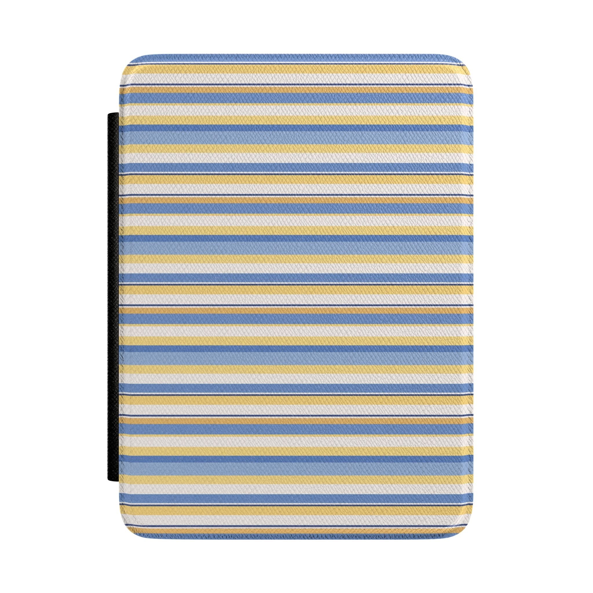 Striped hardback Kindle case with blue and tan horizontal lines