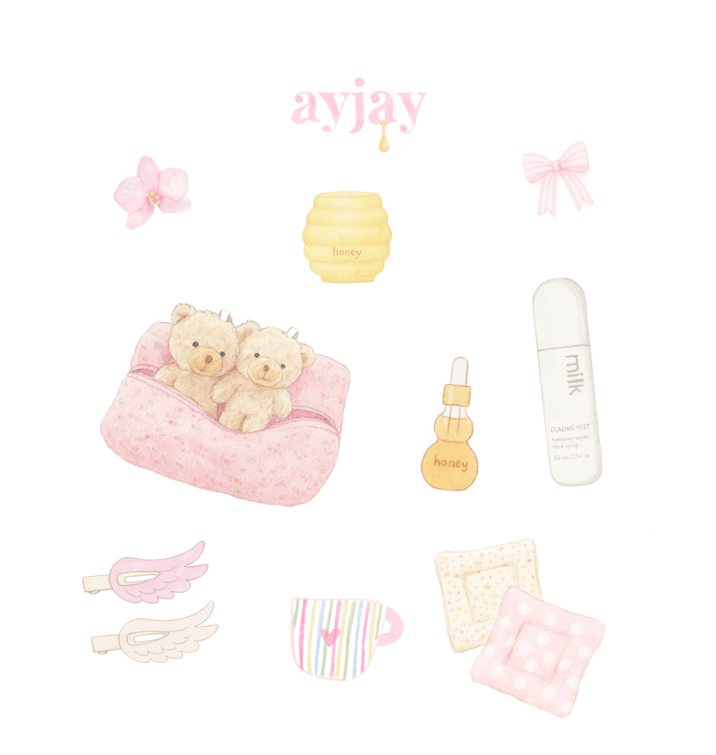 Pink Honey sticker sheets: honey jar, milk bottle, bows, flowers, wings.