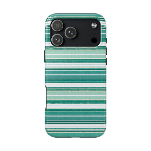 Tiffany blue striped phone case with camera cutouts and raised edges