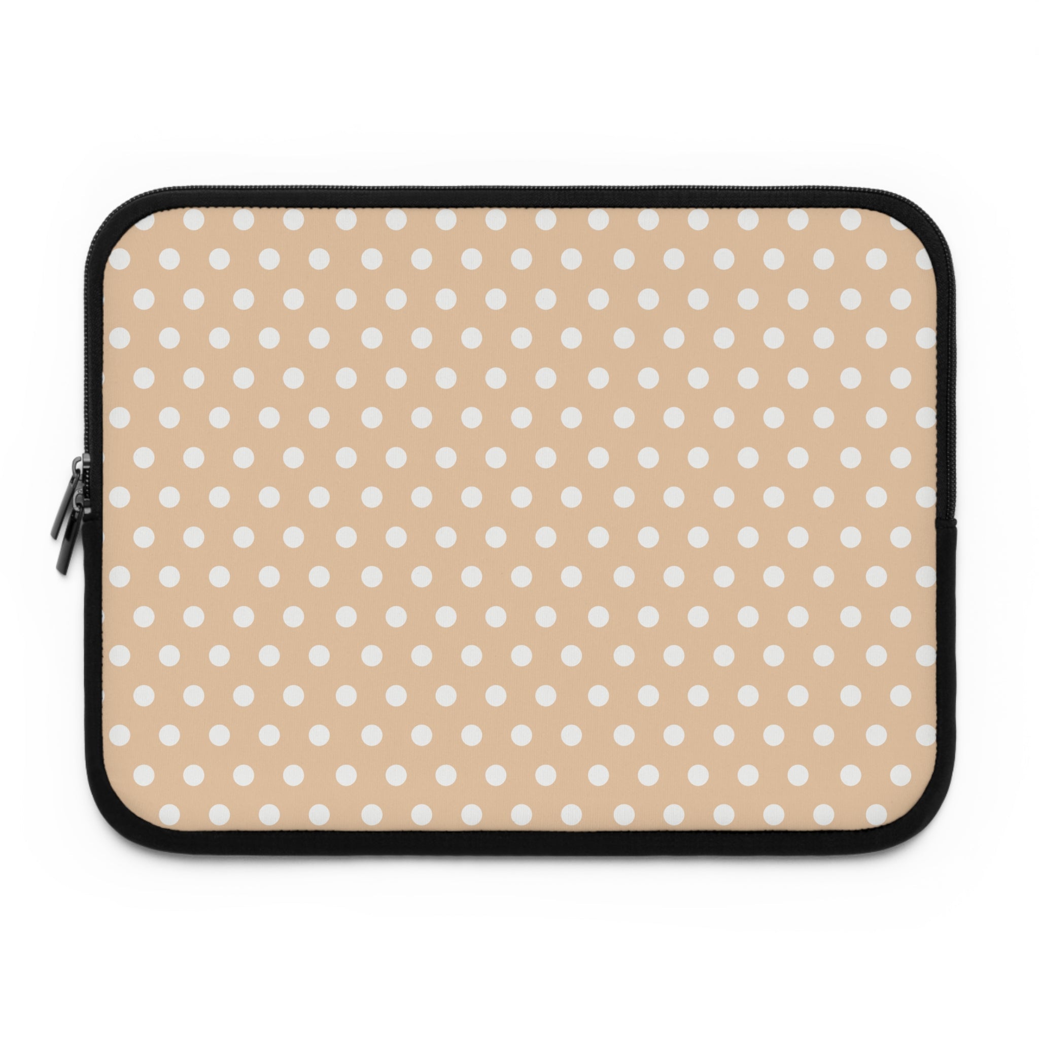 Vanilla polka dot neoprene sleeve with black zipper border