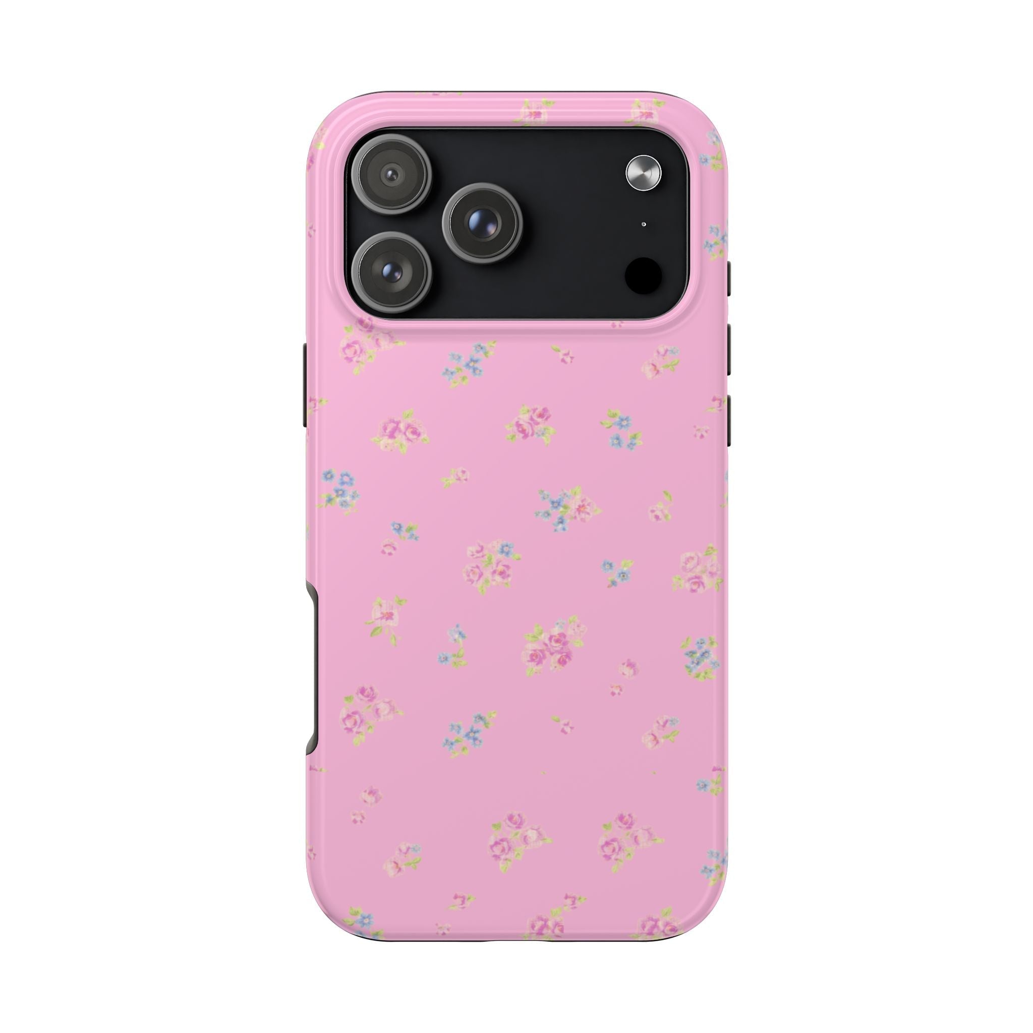 Pink vintage floral phone case with all-over small flower pattern