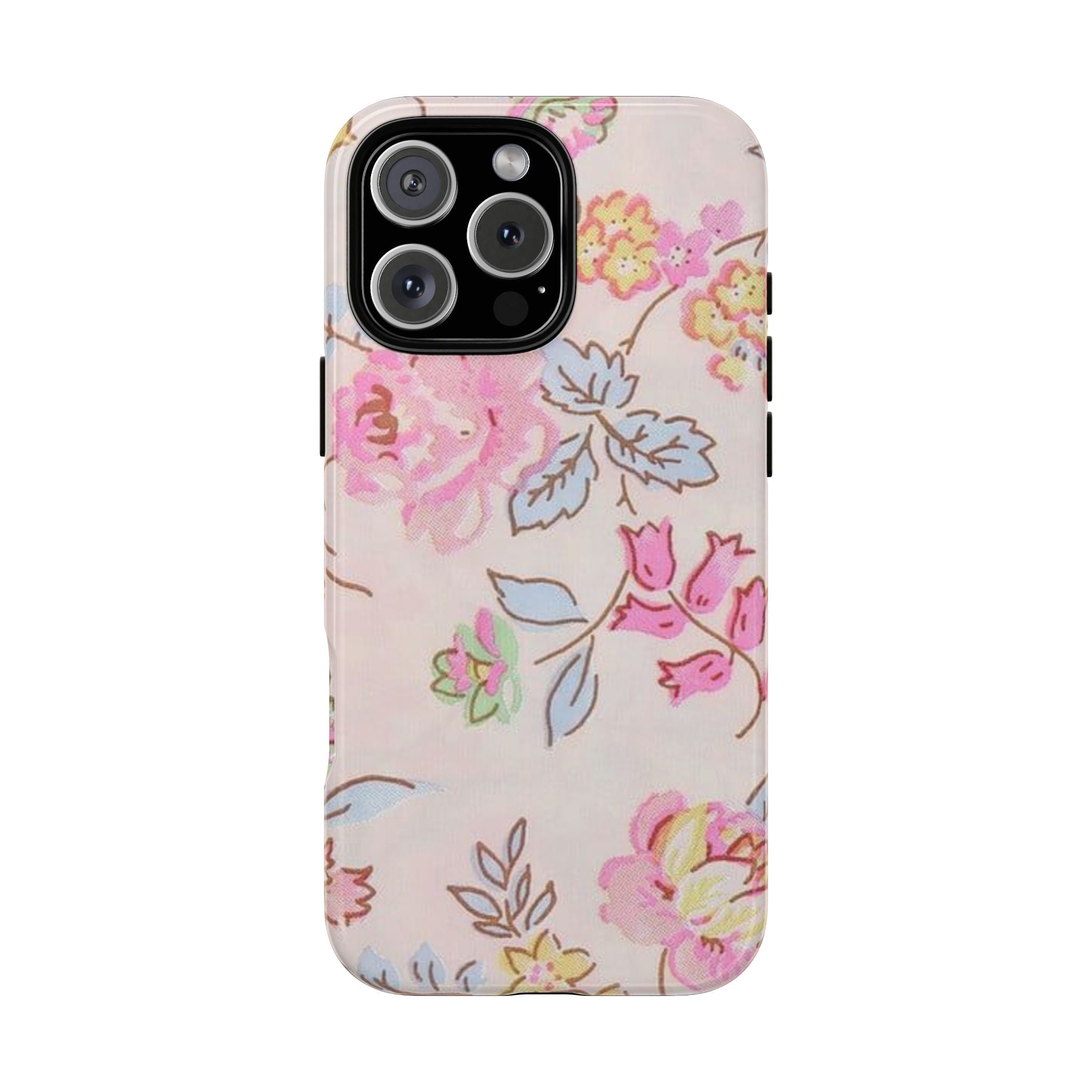 Vintage rose floral phone case with multicolor flowers, raised camera cutouts