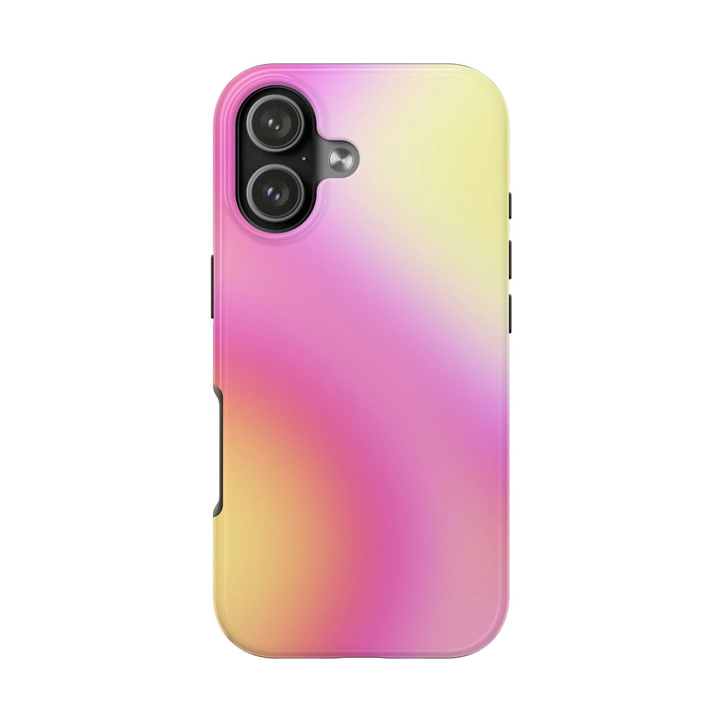 Pink and yellow wavy aura phone case with camera module cutout