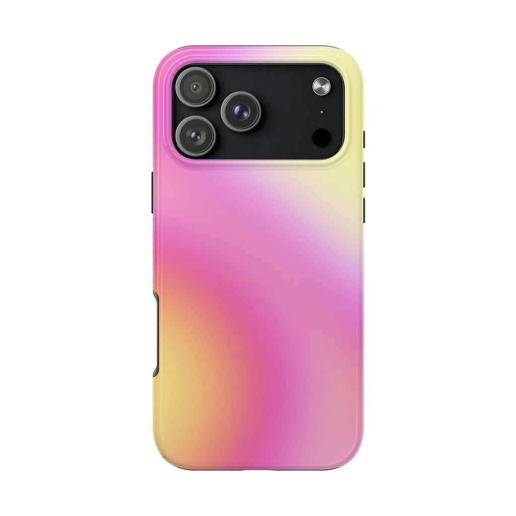 Pink-to-gold wavy aura phone case with raised camera cutout