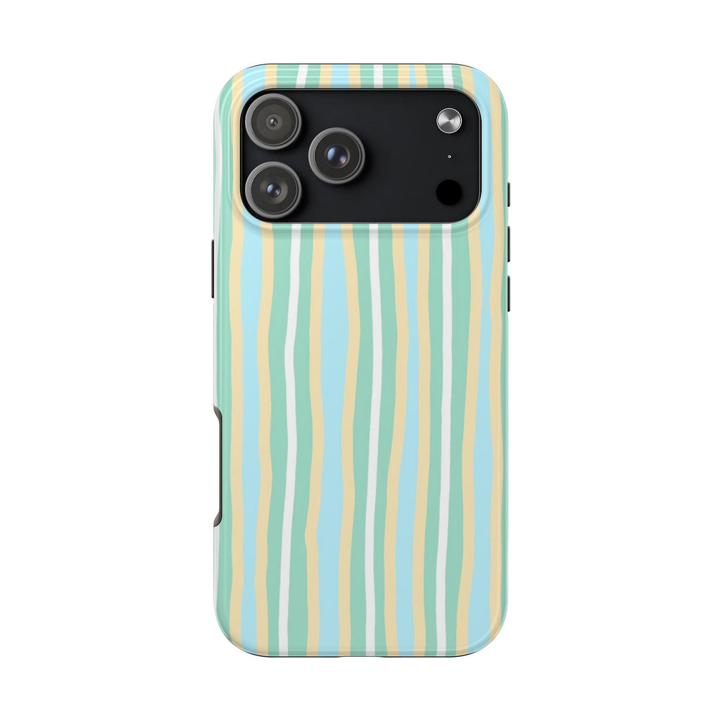 Mint and cream wavy striped phone case with camera cutouts