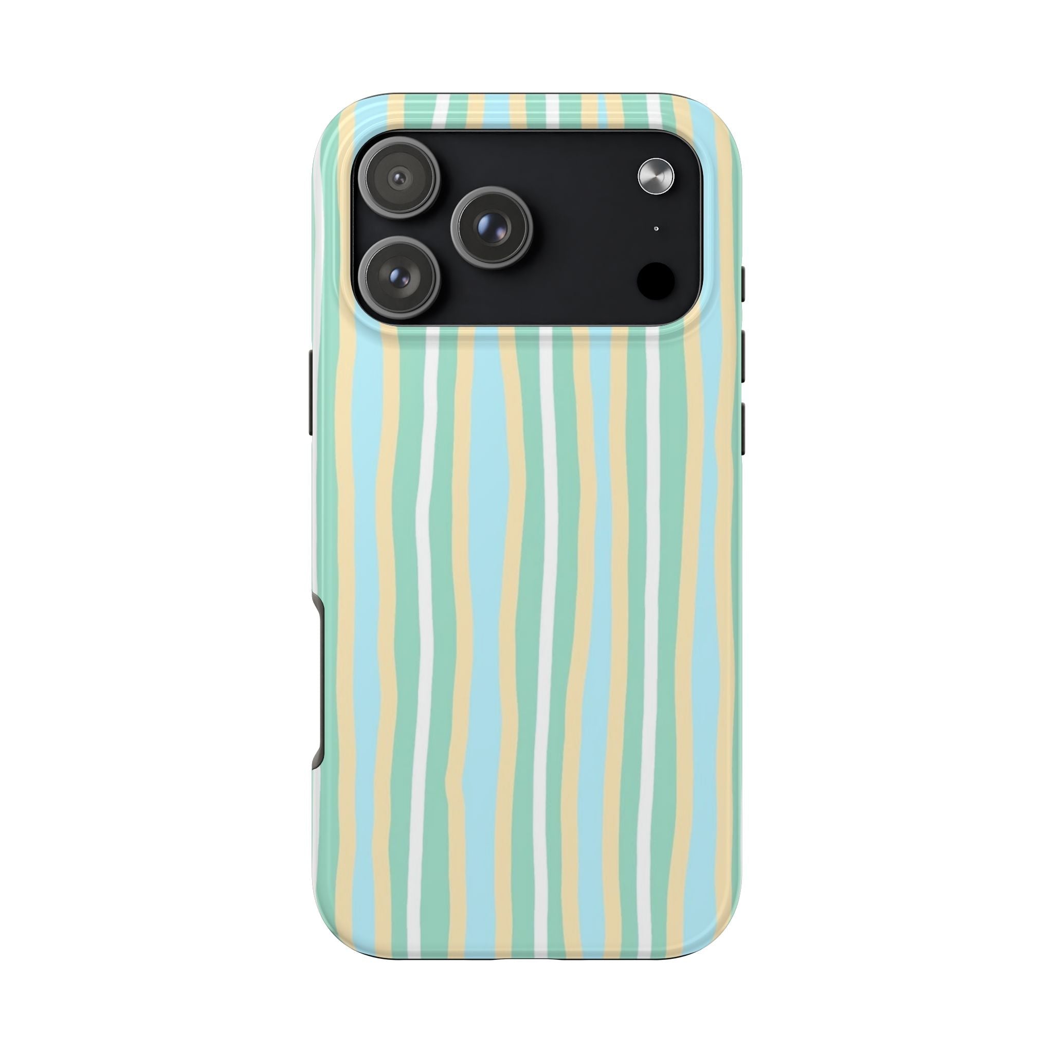 Mint and cream wavy striped phone case with camera cutouts