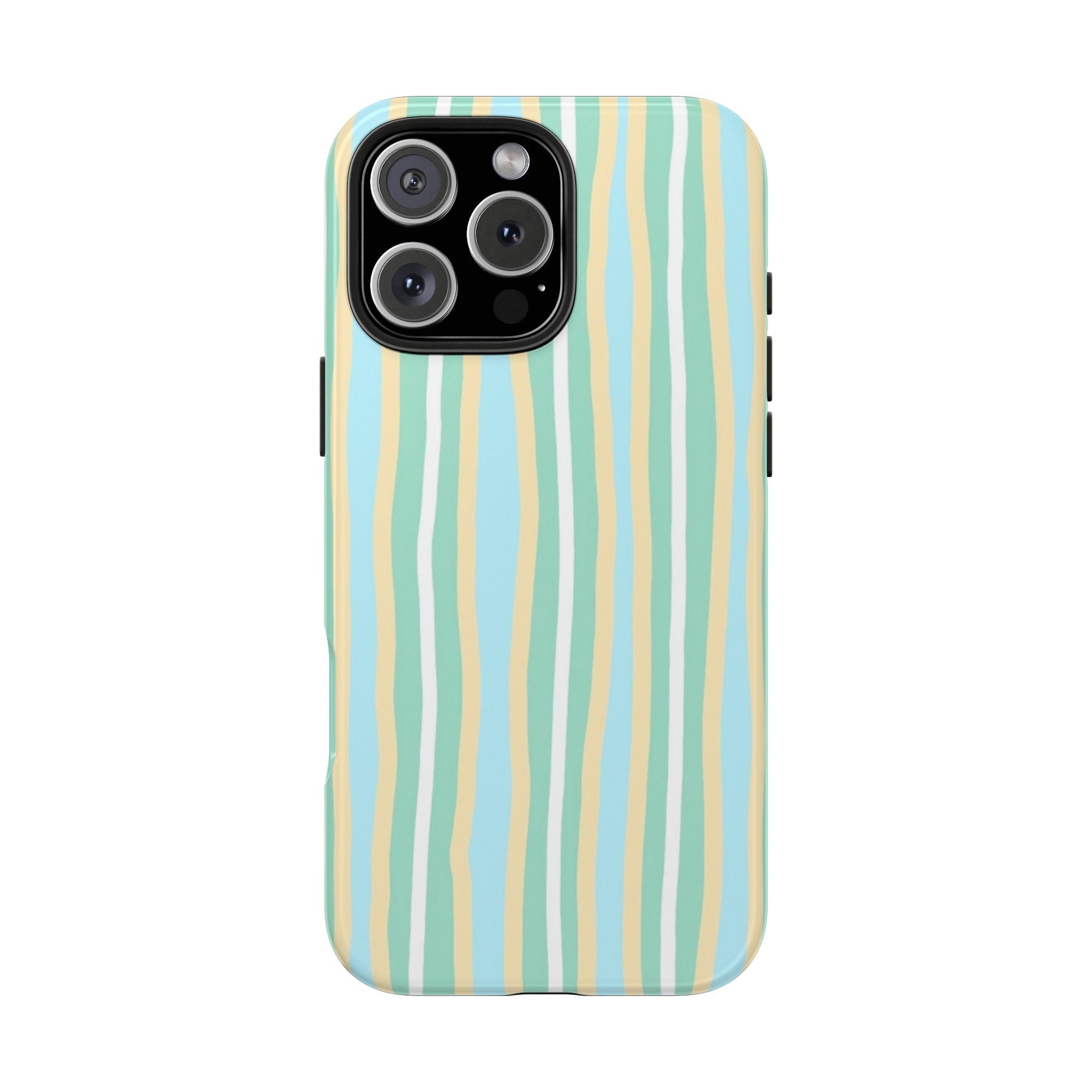 Back view mint wavy striped phone case with raised camera module