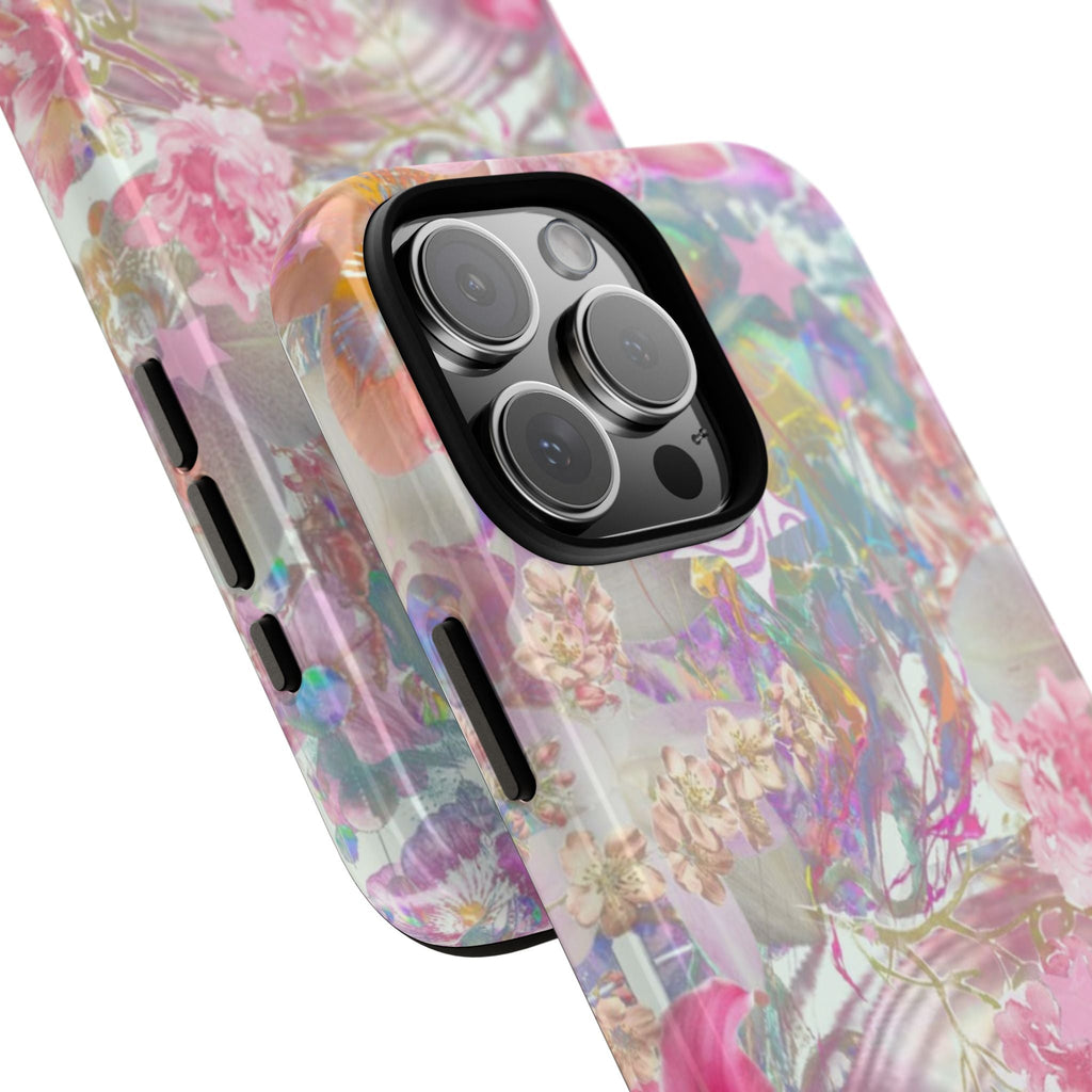 Orchid florals phone case close-up showing camera cutout and side button openings