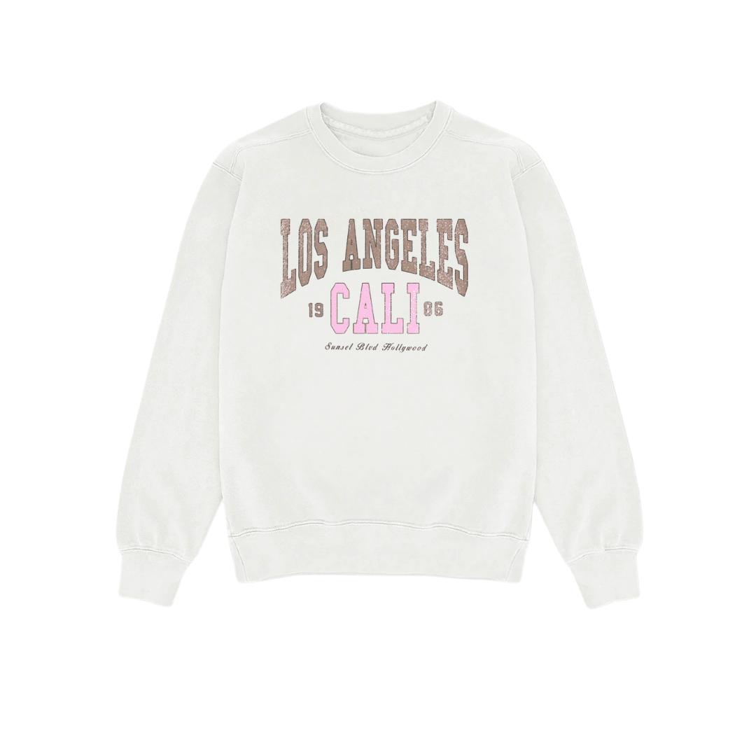 White Los Angeles crewneck sweatshirt with front graphic print