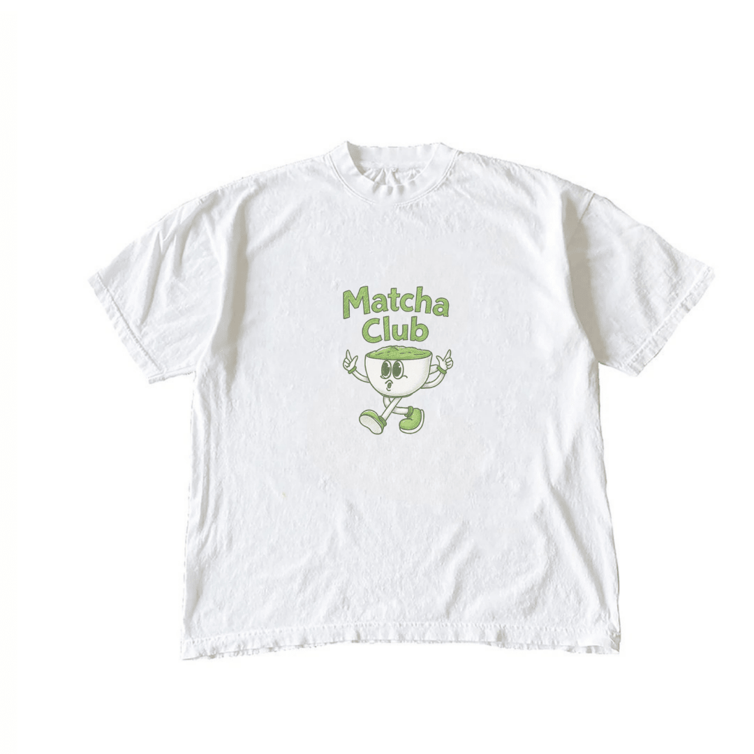 White Matcha Club T-shirt with green graphic front