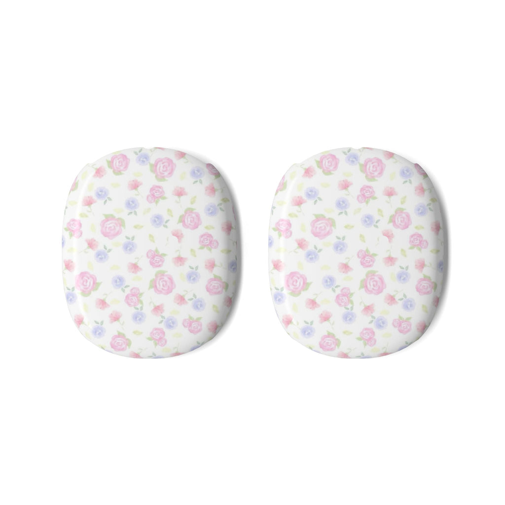 Pair of AirPods Max ear-cushion covers, white with pink and blue rose floral print