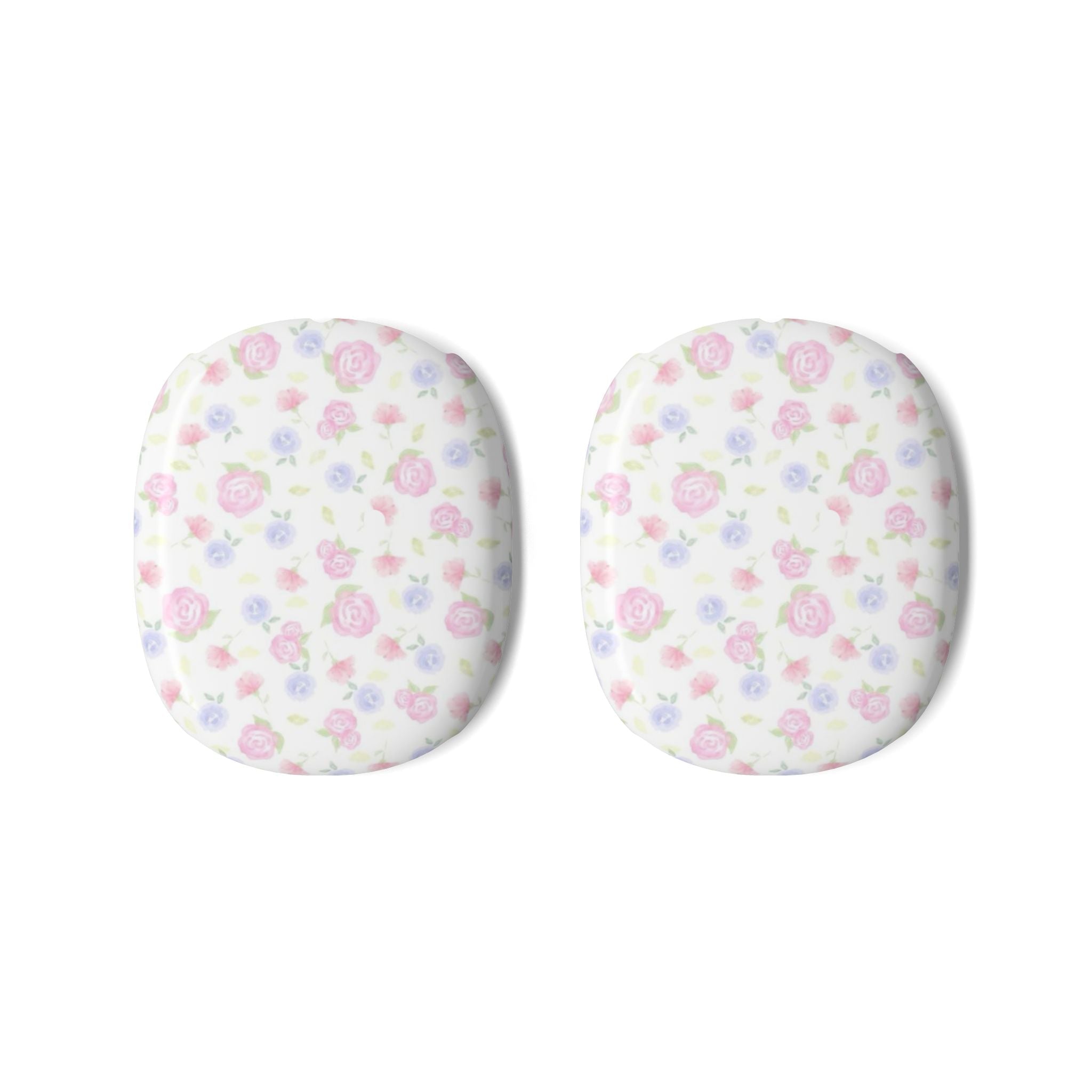 Pair of AirPods Max ear-cushion covers, white with pink and blue rose floral print