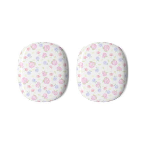 Pair of AirPods Max ear-cushion covers, white with pink and blue rose floral print