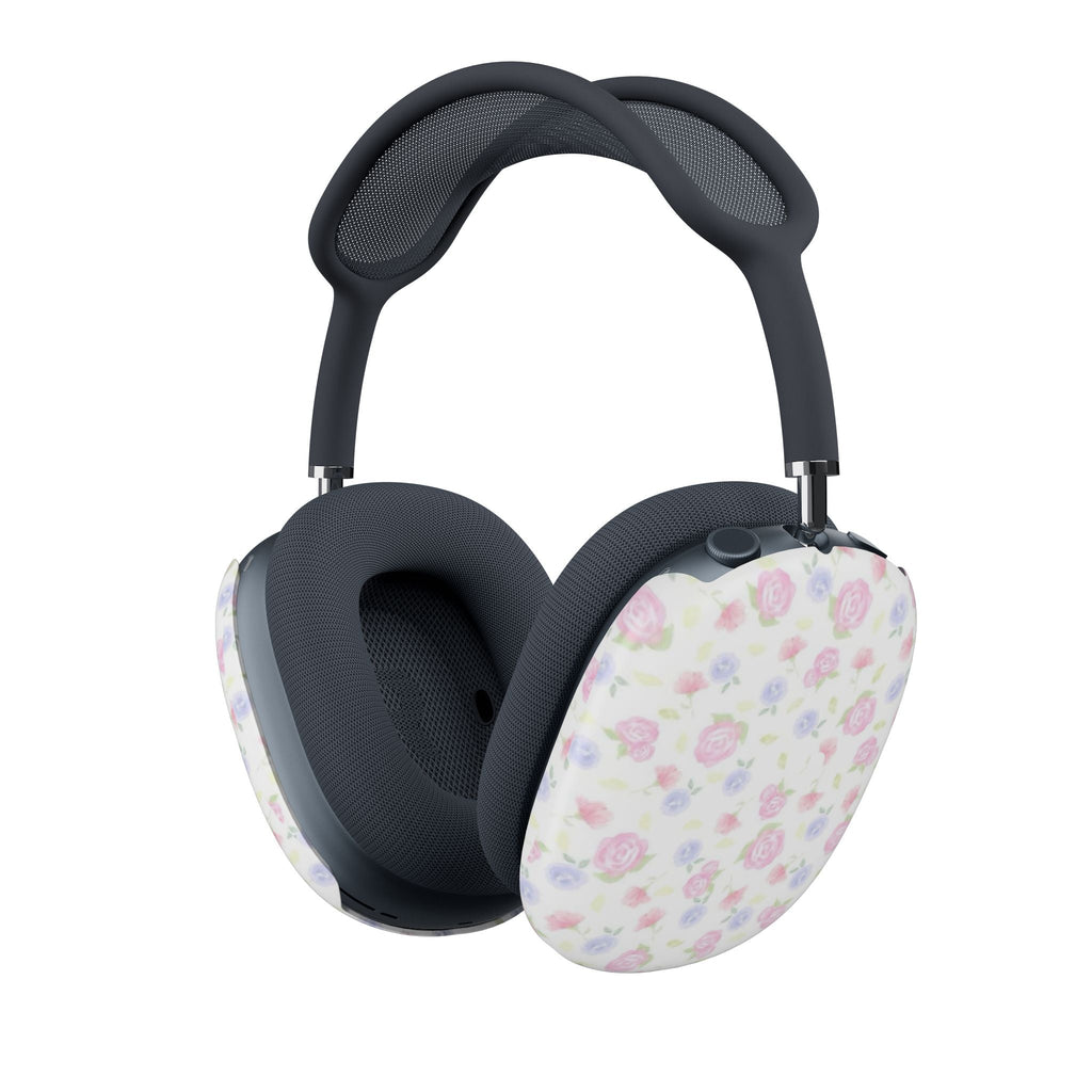 AirPods Max case covers, white with pink and blue floral pattern on ear cushions
