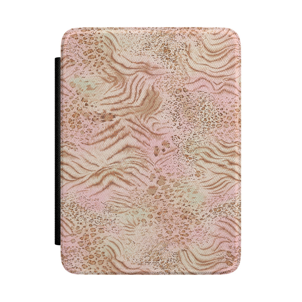 Wild Desert Kindle hardcover case with pink, tan abstract topographic pattern and side strap