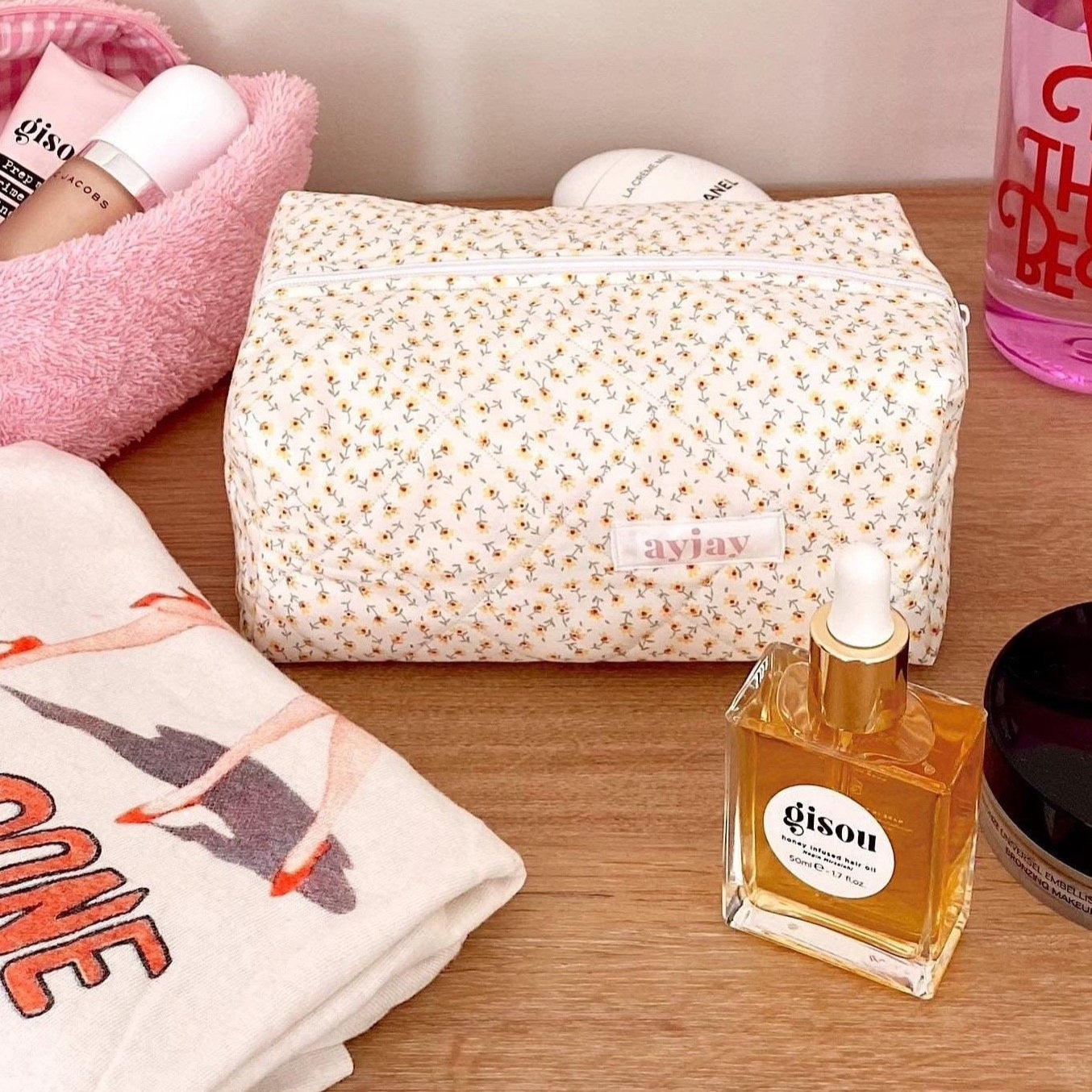 YELLOW DITSY FLORAL MAKE-UP BAG-AYJAY