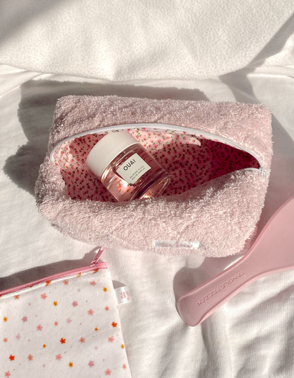 BABY PINK TERRYCLOTH CUTE FUZZY MAKEUP TRAVEL BAG
