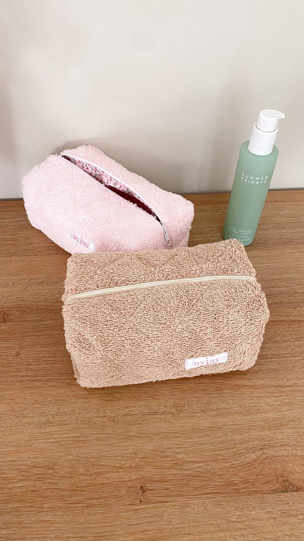 CAMEL TEDDY + FLORAL MAKE-UP BAG-AYJAY