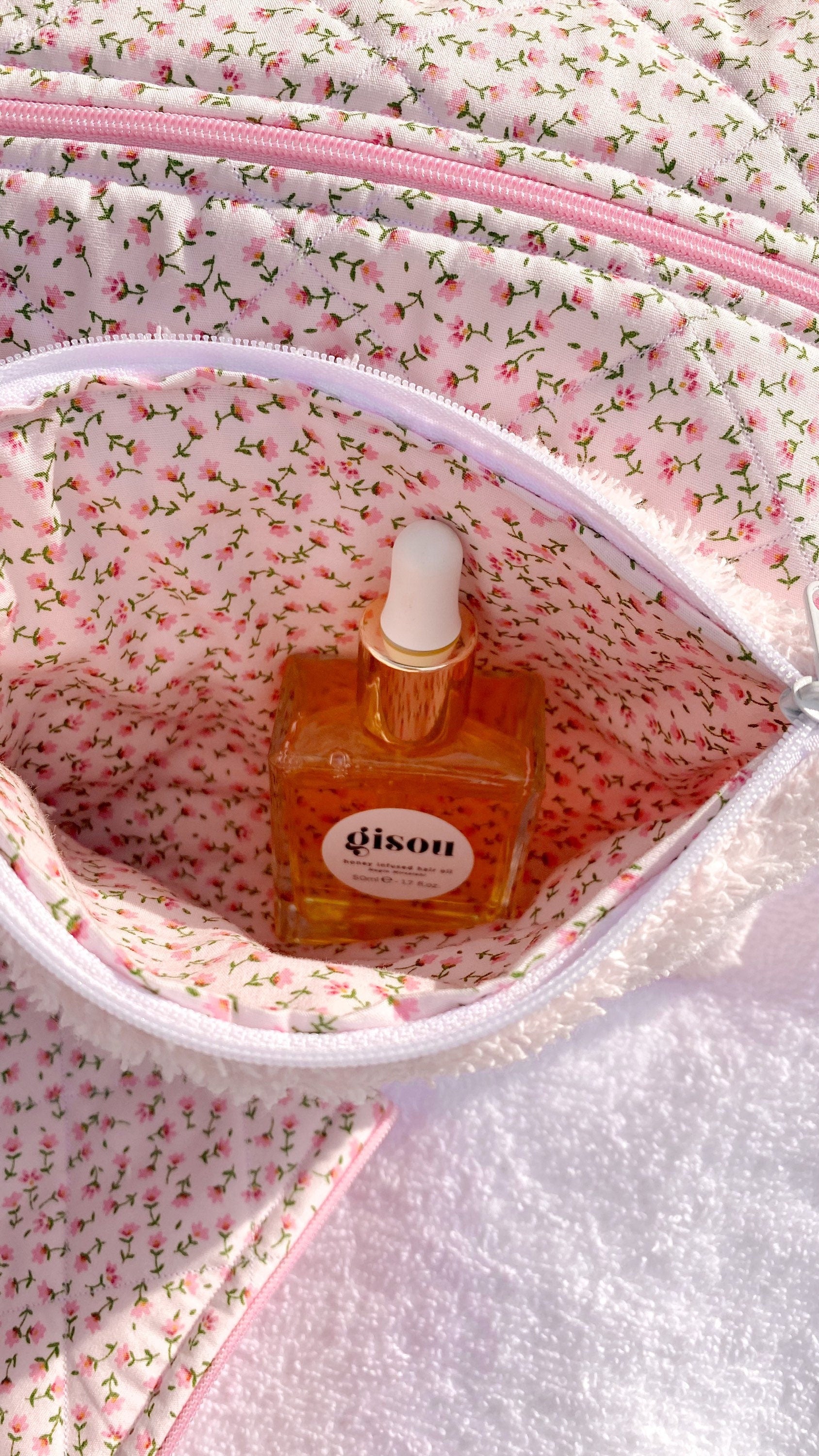 Pink Makeup Bag Terrycloth Purse Pouch Floral