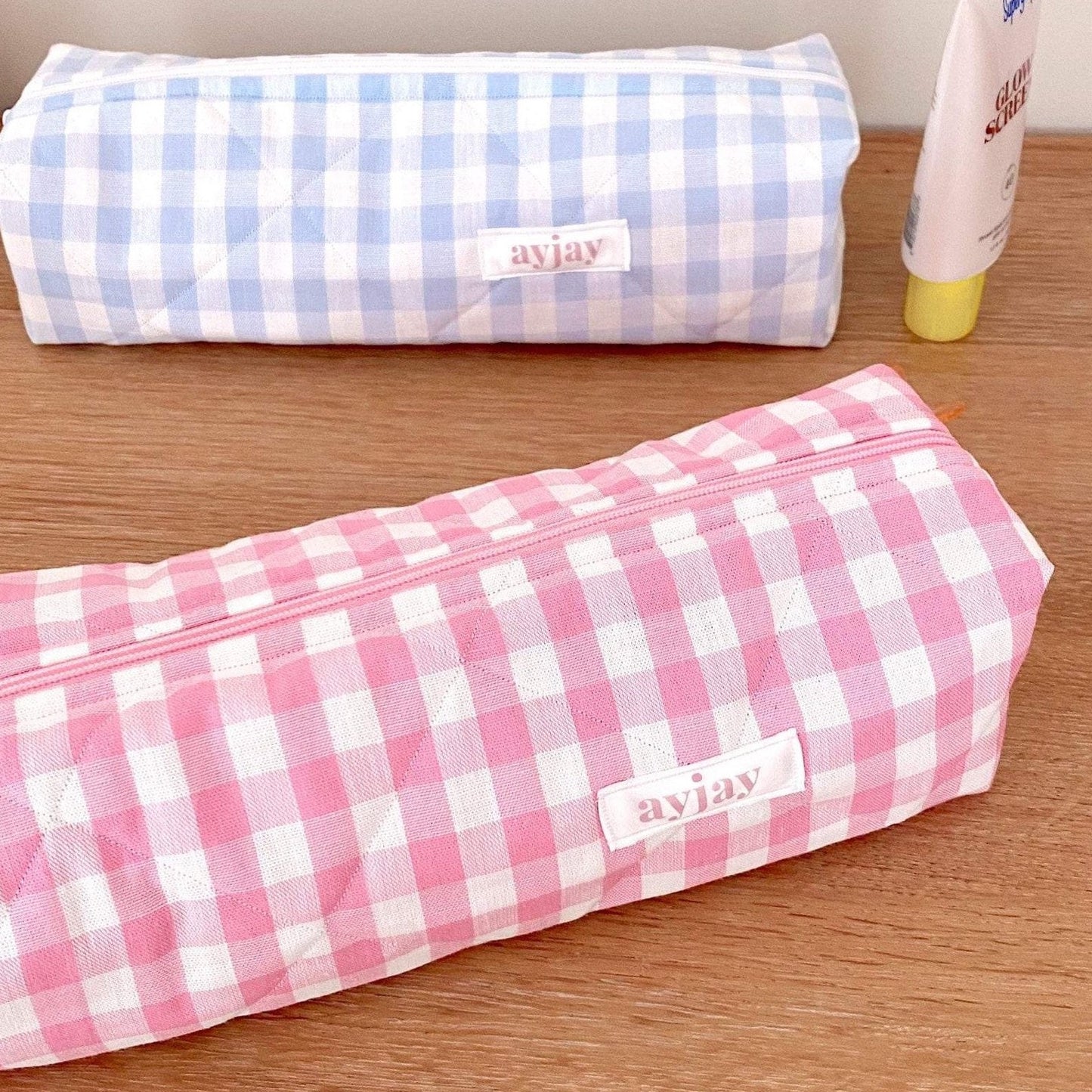 PINK GINGHAM PENCIL CASE-AYJAY