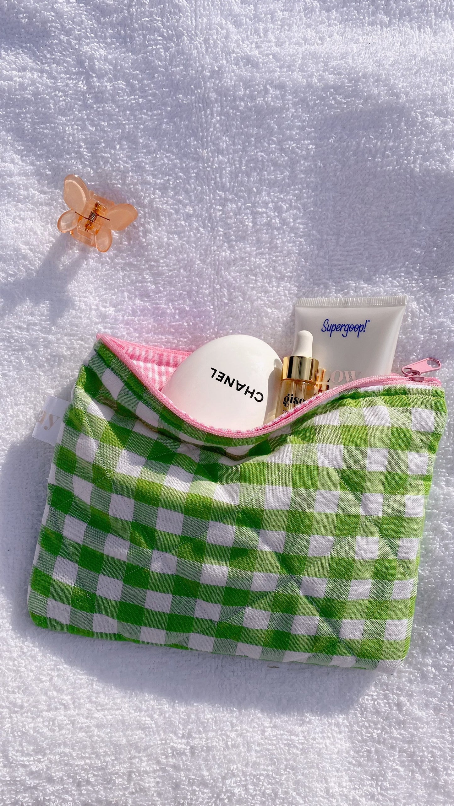 GREEN GINGHAM POUCH