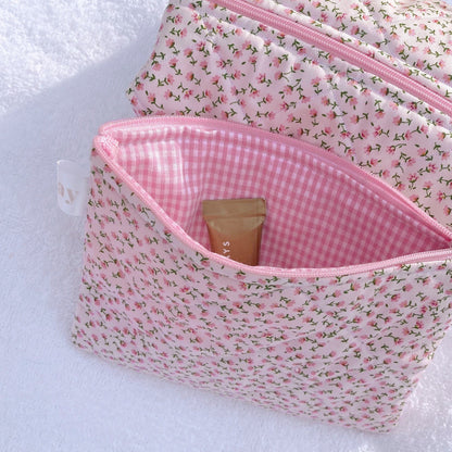 CUTE PINK FLORAL MAKEUP PURSE POUCH BAG