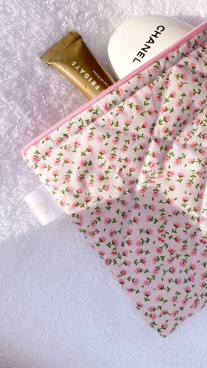 CUTE PINK FLORAL MAKEUP PURSE POUCH BAG