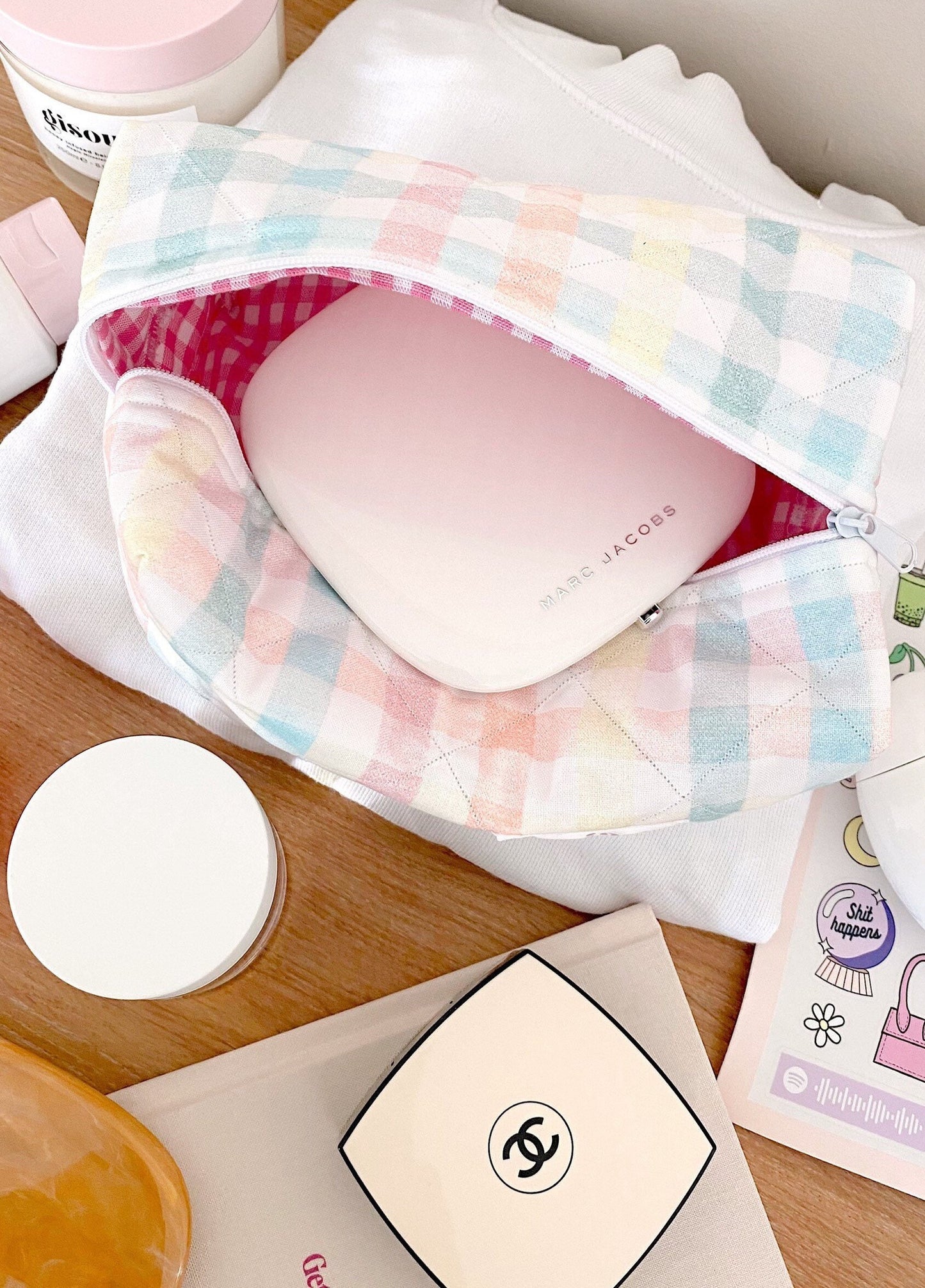 PASTEL GINGHAM MAKE-UP BAG-AYJAY