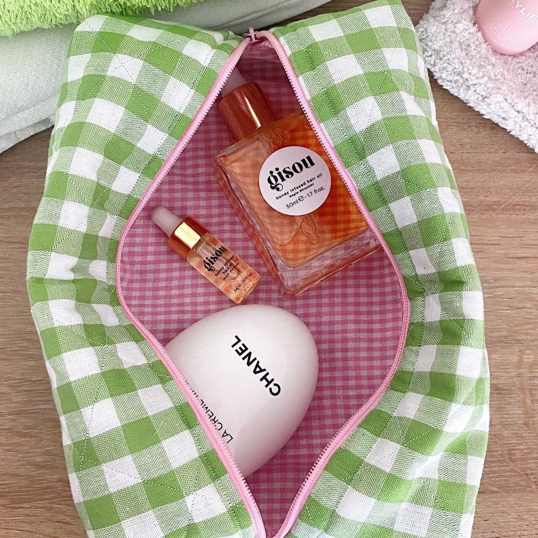 GREEN GINGHAM MAKE-UP BAG-AYJAY
