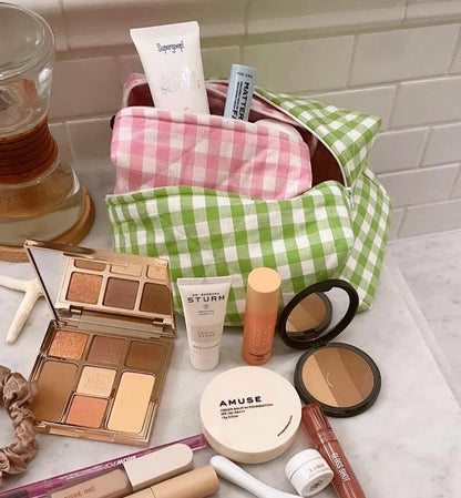 GREEN GINGHAM MAKE-UP BAG-AYJAY