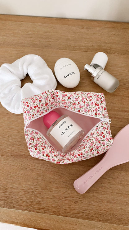 RED FLORAL CUTE PINK MAKEUP BAG TOILETRY TRAVEL 