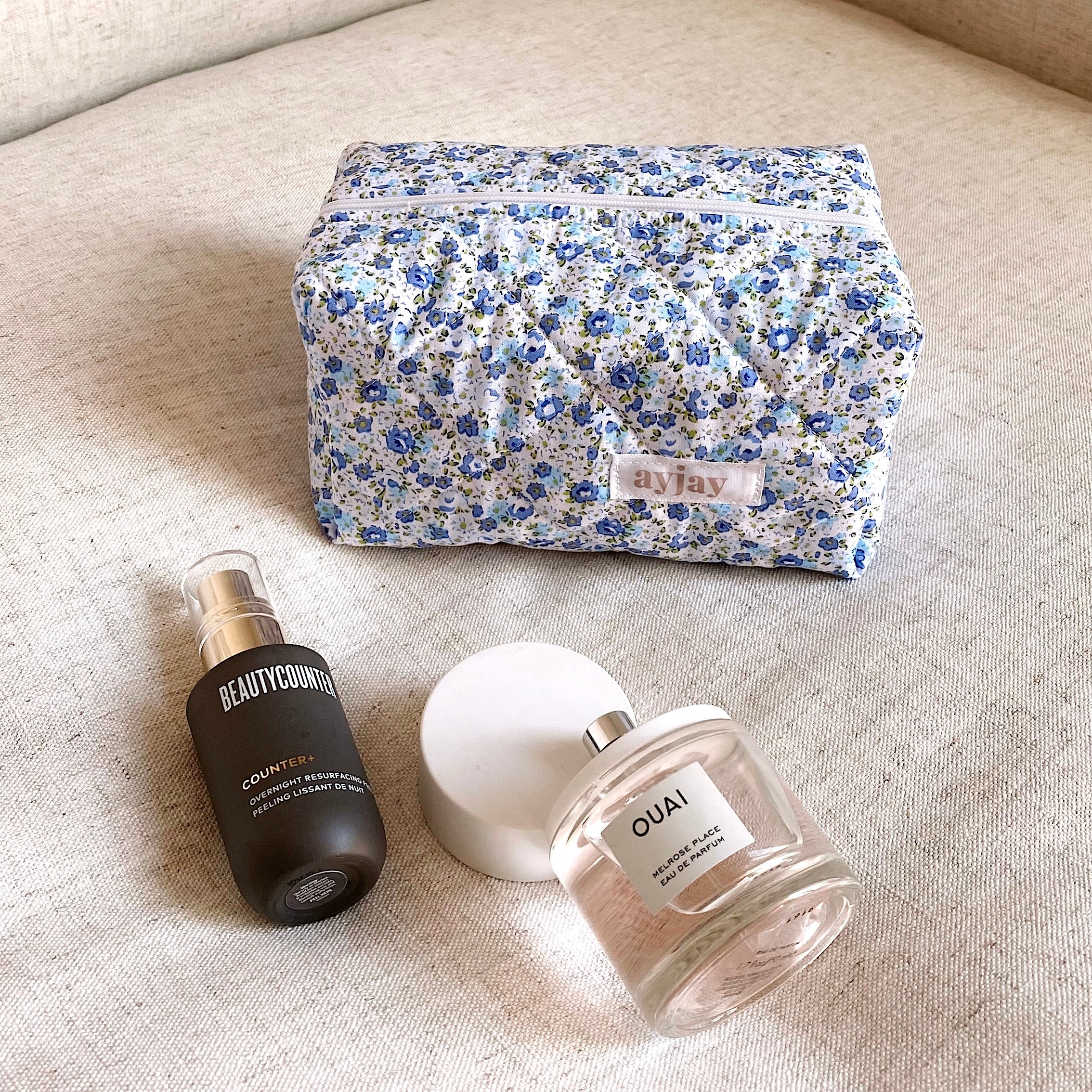 Blue Floral Makeup Toiletry Travel Bag 