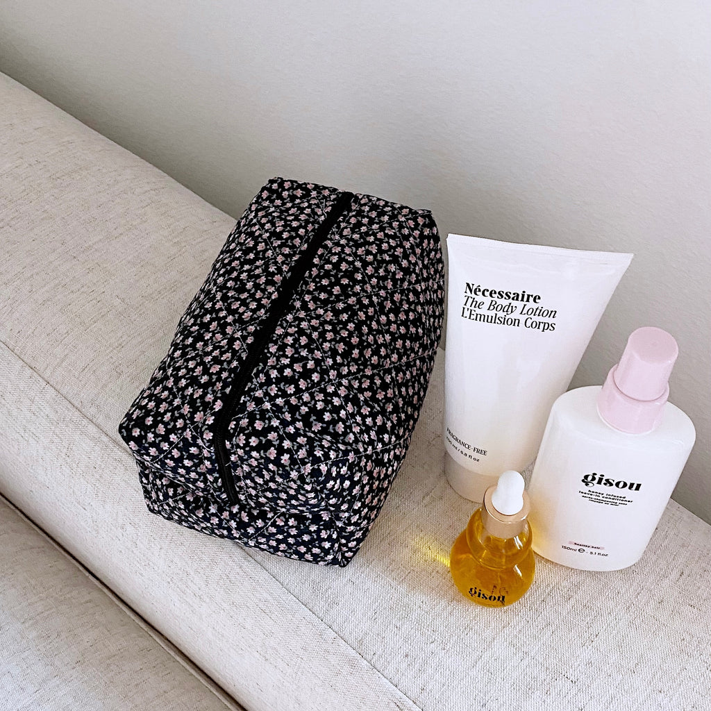 BLACK FLORAL MAKEUP COSMETICS BAG