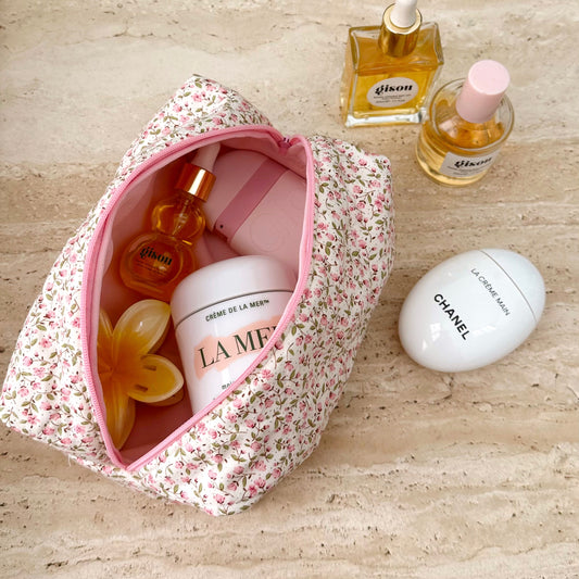 CUTE PINK FLORAL MAKEUP TOILETRY TRAVEL BAG