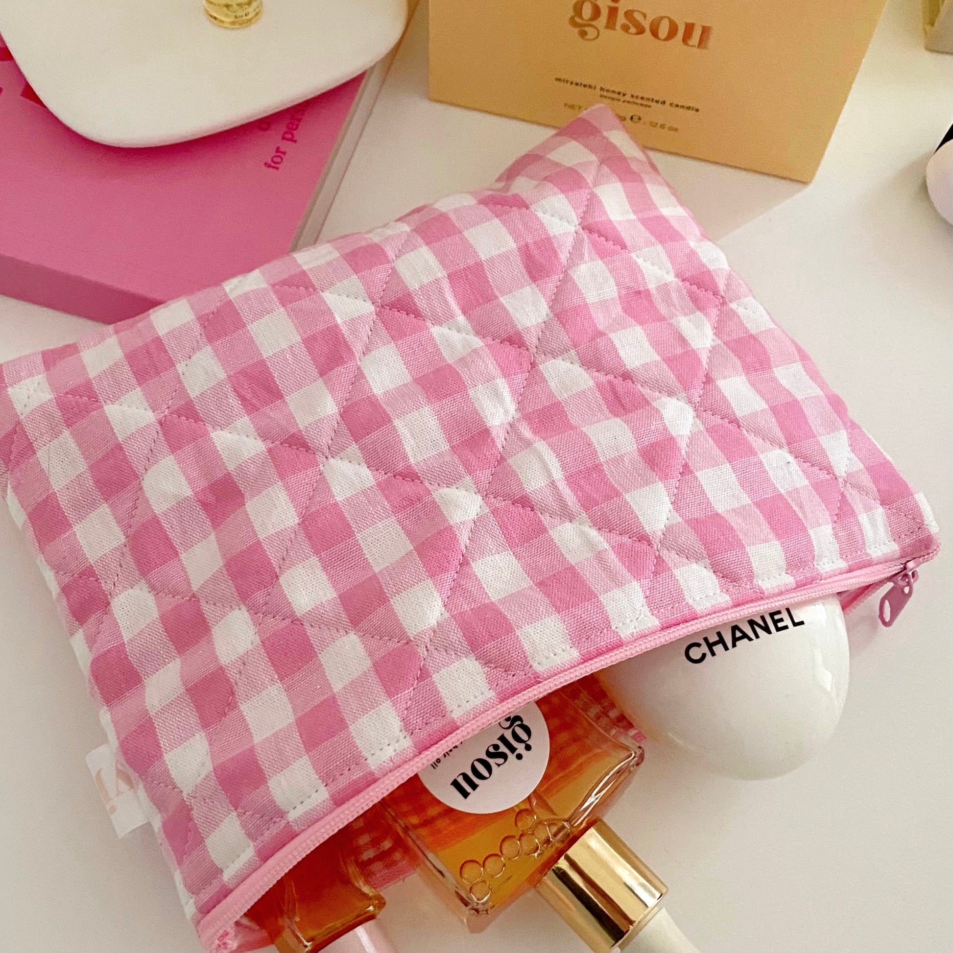 PINK GINGHAM POUCH-AYJAY