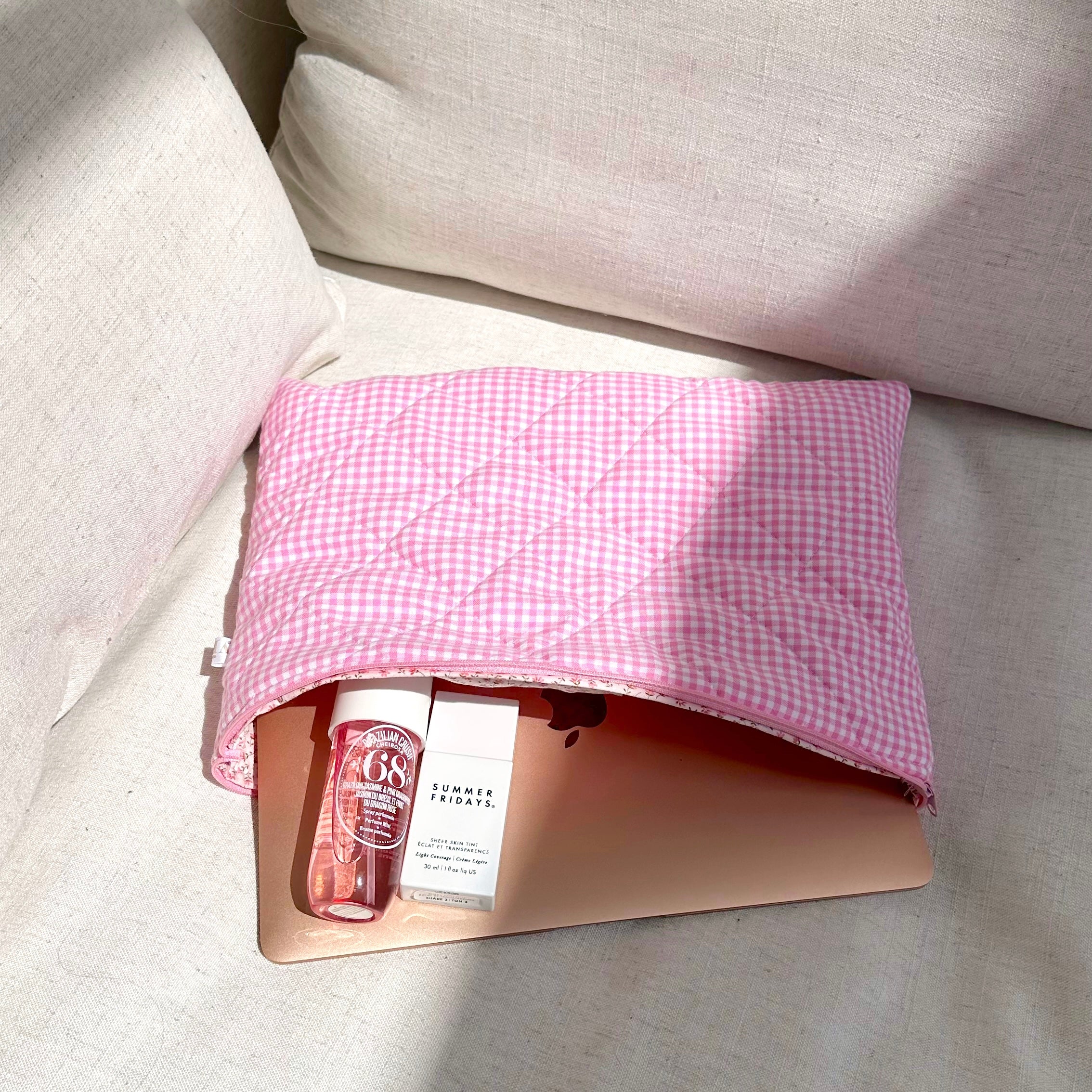 PINK GINGHAM LAPTOP SLEEVE-AYJAY