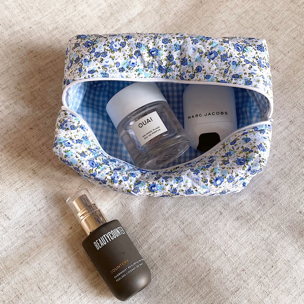 Blue Floral Makeup Toiletry Travel Bag 