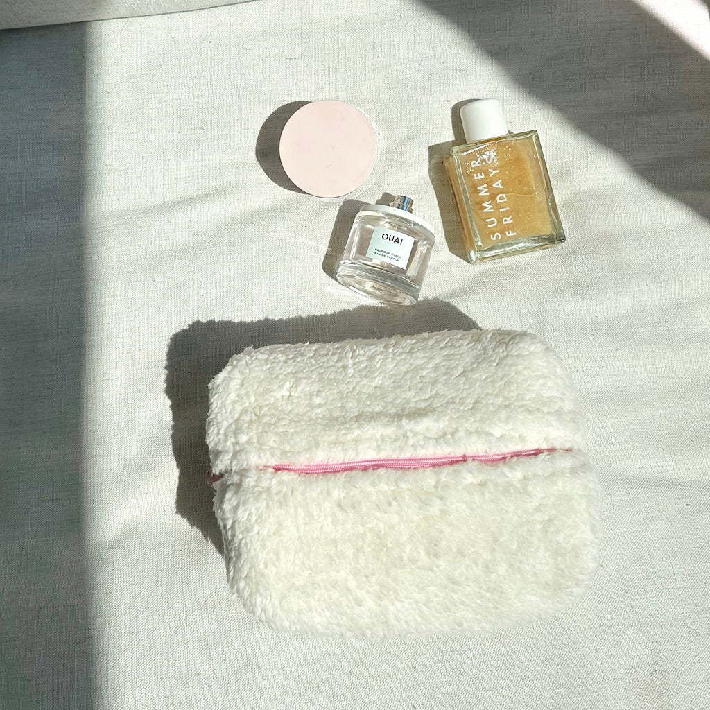NEUTRAL SOFT FUZZY MAKEUP TOILETRY BAG BEIGE
